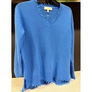 Cashmere Women's Large  Fringed Hem V Neck t Sweater Sz Large  Old Money Luxury